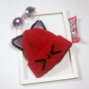 Red Kitty Cat Beanie Hat Cozy Kitty Cat Hat Beanies Red Gray Black